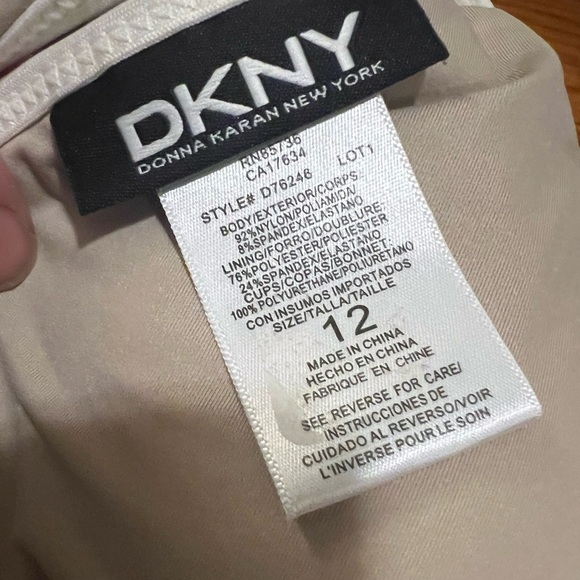 NWT DKNY Tan Side Button One Piece Swimsuit - Sz 12 / L - Picture 7 of 9